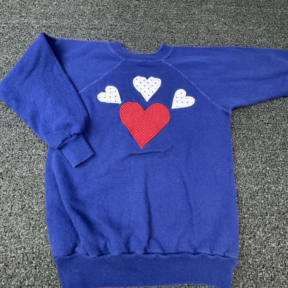 Bordeaux Sweatshirt Womens L Blue Pullover Heart Graphic Embroidered Vintage 80s
